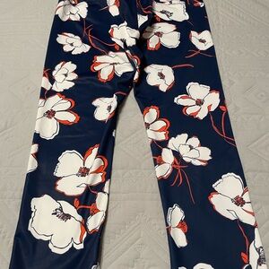 Liz Claiborne Navy Floral Joggers - White and Red Accents